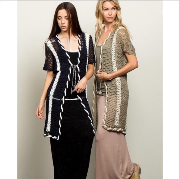 POL💙Deep Navy+white trim Long sweater jacket - Picture 4 of 6